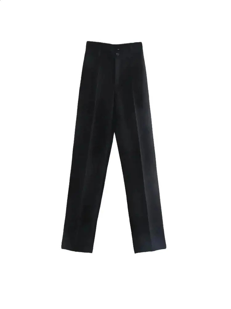 TRZA Women Chic Fashion Office Wear Straight Pants Vintage High Waist Zipper Fly Female Trousers Mujer 250421