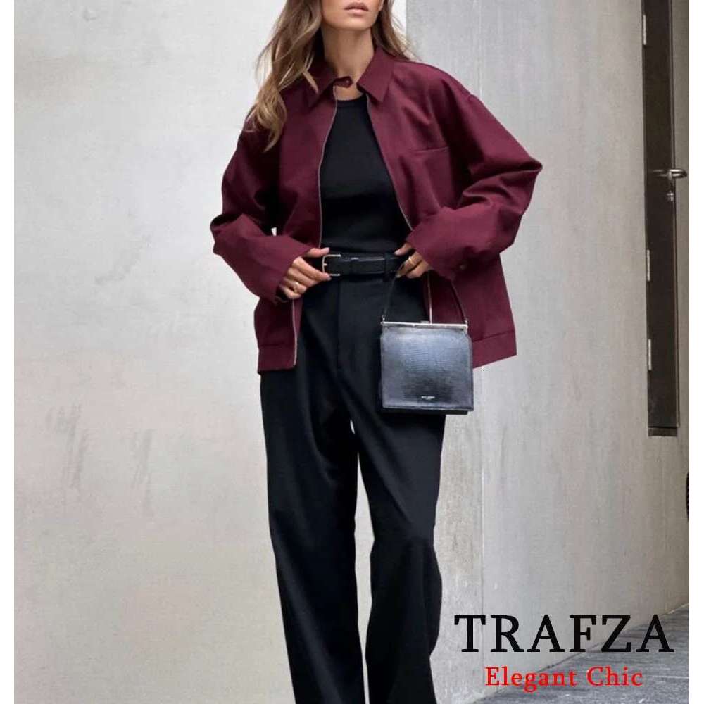 Designer Clothes Trafza-Women Vintage Loose Lapel Bury Color Zipper New 2025 Spring Autumn Stylish Versatile Casual Jacket