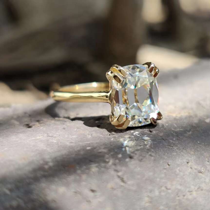 2.29 CT Elongated Cushion OEC Cathedral Set 14K Gold Moissanite Solitaire Ring