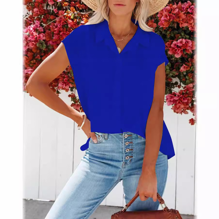 Womens shirt womens wear 2022 new top sleeveless V-neck solid womens shirt