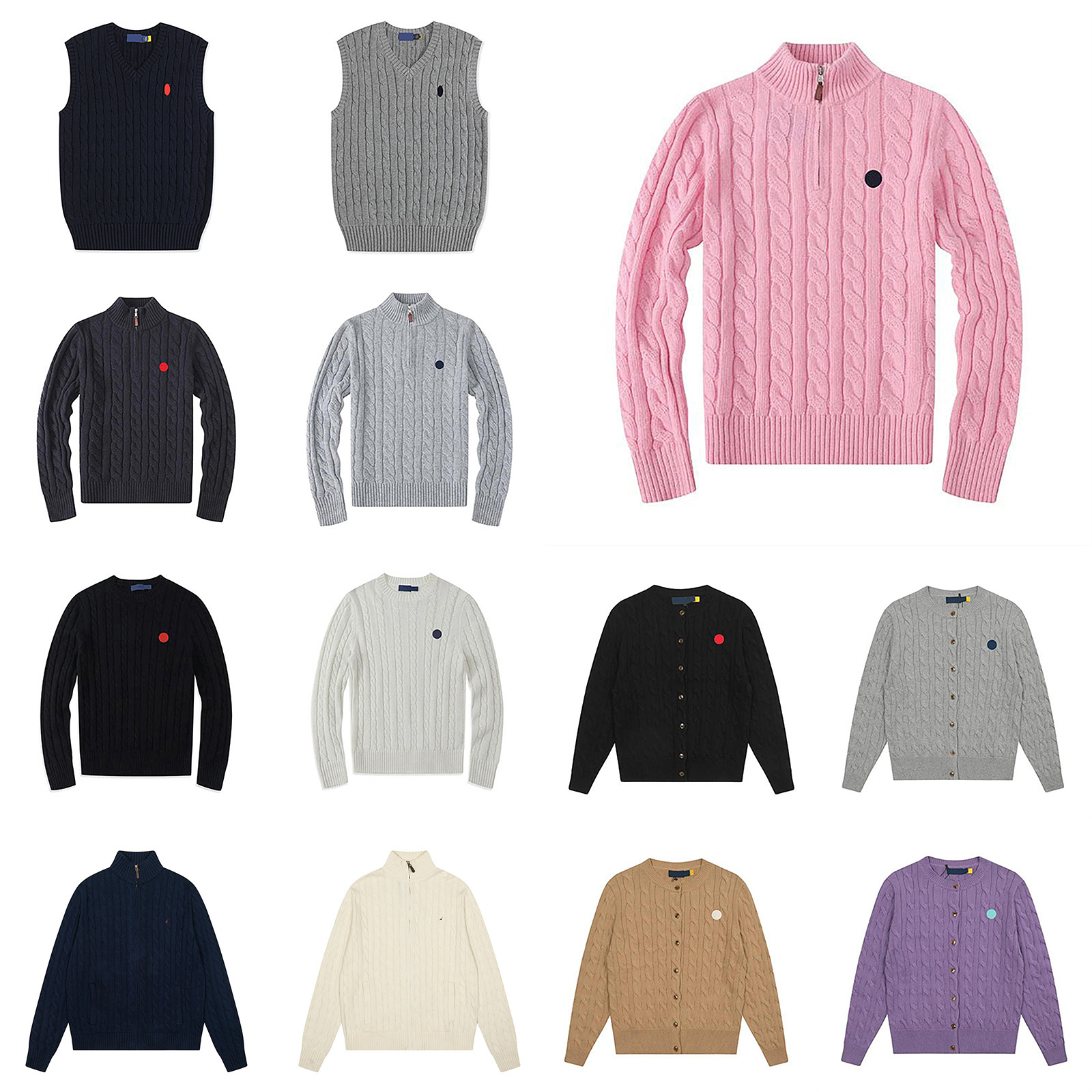 Designer Men's Polo Sweater Embroidery Round Neck Cardigan Knitted Sweater Casual Business Warm Comfortable Quarter Zip Jacket Knitwear Men Women