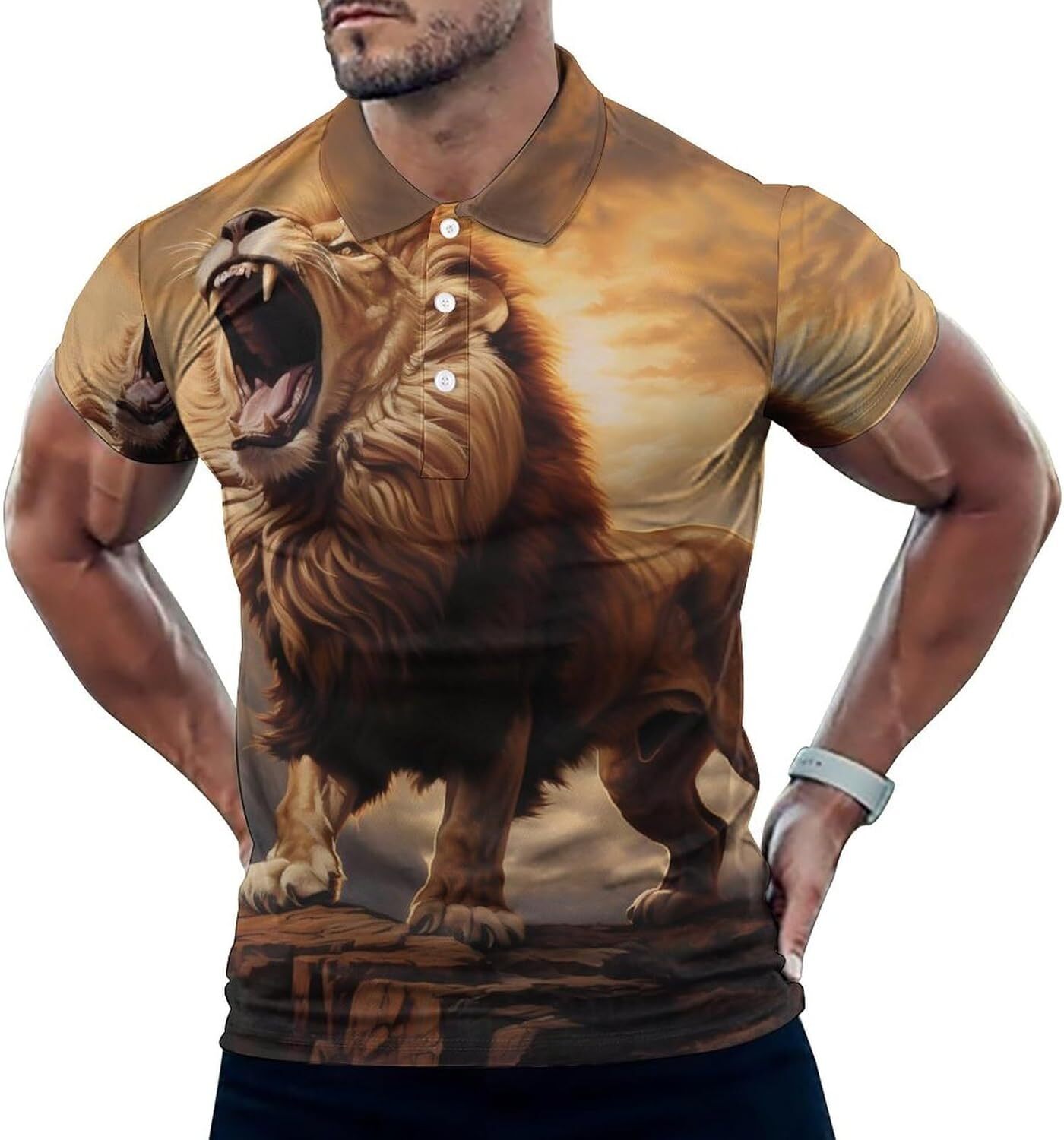 Mens Polo shirt Animal Lion Polo Shirt for Men Collared Short Sleeve Top Polos shirts tshirt Casual tops summer clothes Short sleeve cool