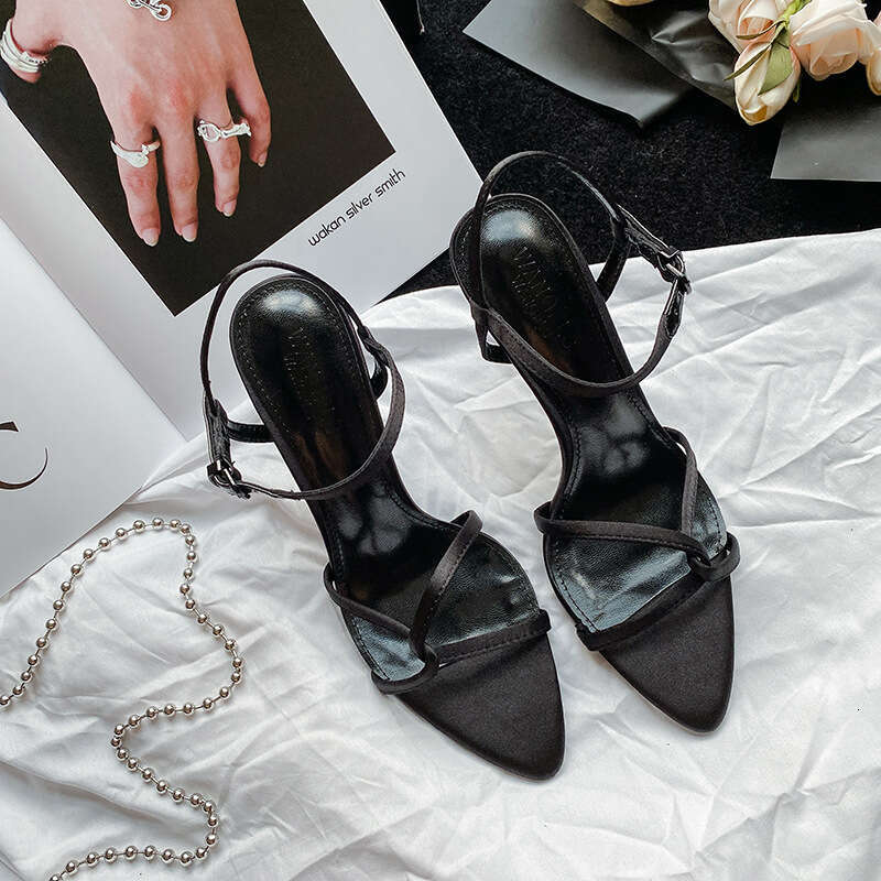 Woman Sandals High Heeled Summer New Style Open Toed Flat Buckle Sandals With Thin Heels And Black Cross Straps Sexy Women S Shoes