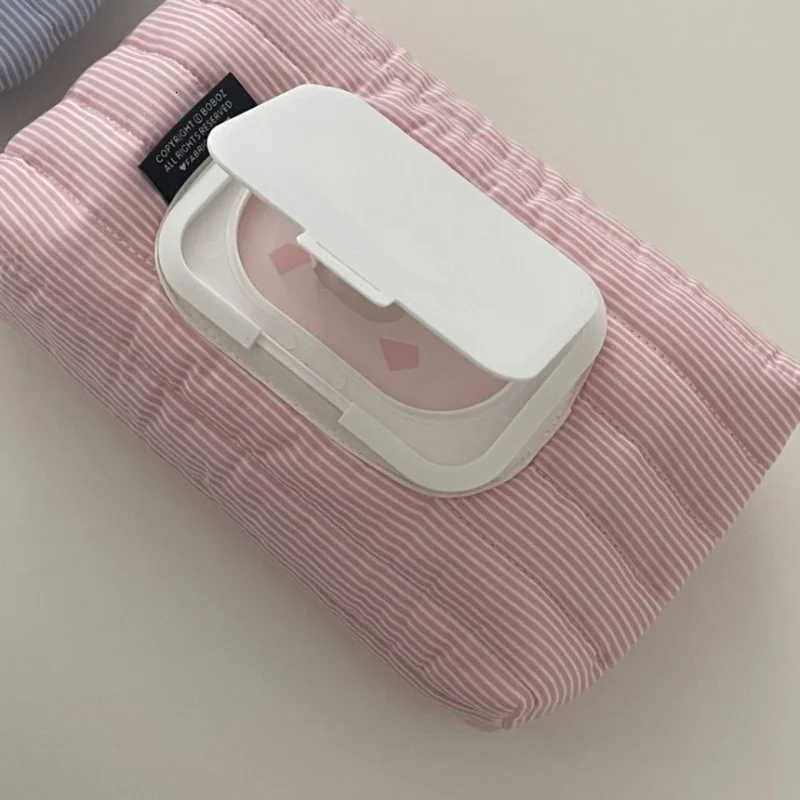 Ins Style Korean Striped Quilted Wet Tissue Case Car Tissue Box Home Organizer Pull Out Tissue Bag Wet Wipe Pouch EssentialM251124