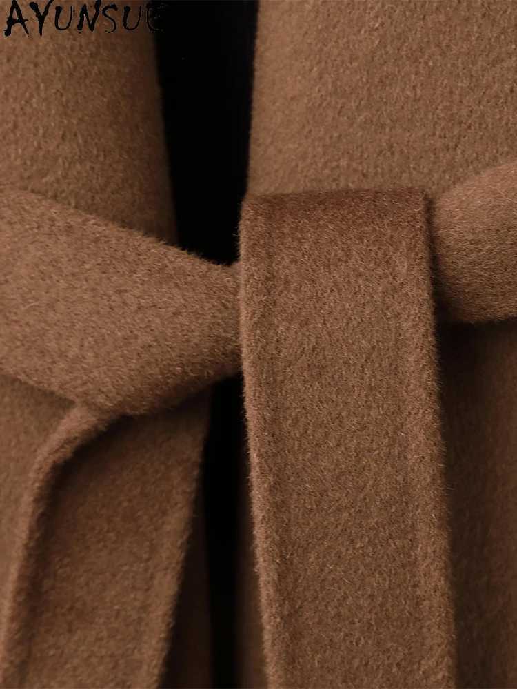 AYUNSUE 100 Natural Wool Coats for Woman Clothes Luxury Mid Length Woolen Coat 2025 Winter New in Outerwears Ropa Para Mujer J251124