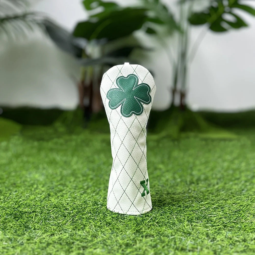 Golf Headcovers Golf Driver Fairway Hybrid Head Cover Golf Blade Mallet Putter Cover Lucky Clover Cross Pattern Premium Leather 250423