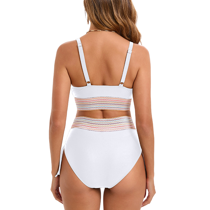 2025 Sexy Women V Neck Bikini Two Piece High Waist Swimsuit Colorblock Bikinis Set Panelled Swimwear Female Biquini Drawstring Beachwear Bathing Suit