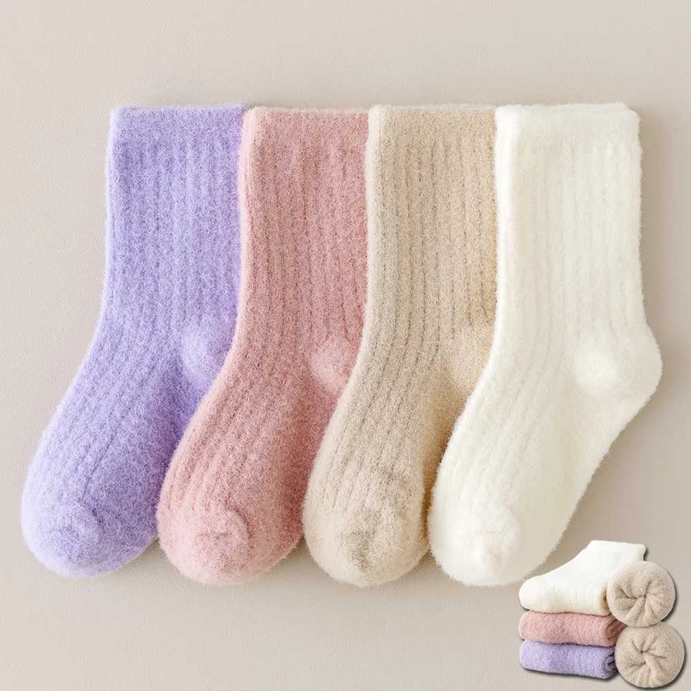 4 pairs of childrens socks for autumn and winter babys fleece socks for warmth thickening boys and girls looped socks wit G251124