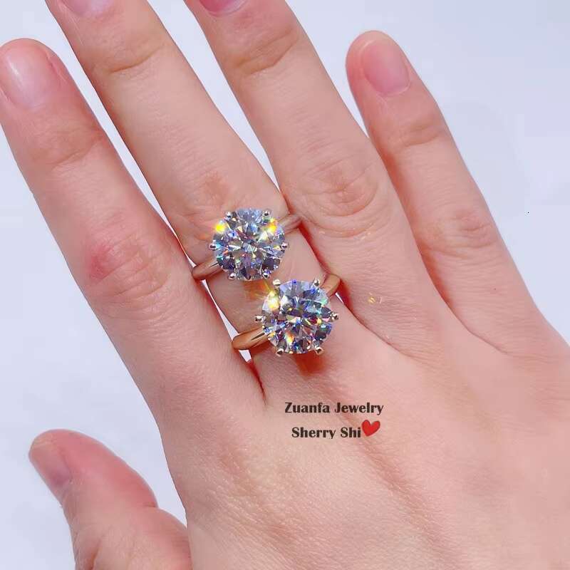 Ready to Ship Engagement Ring Solitaire Diamond 6 Prongs Silver Moissanite Ring