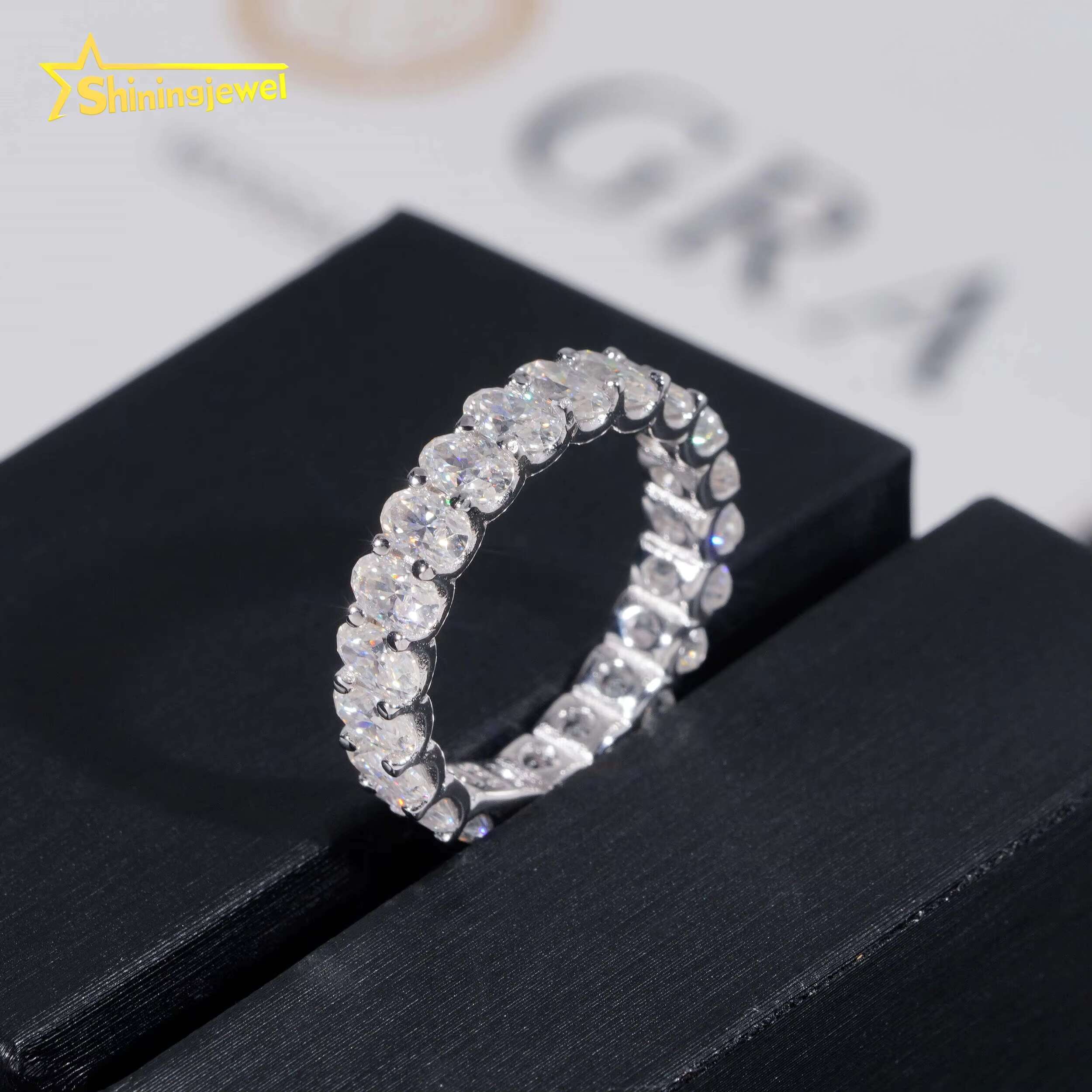 Band Oval Cut Wedding Ring 3*5mm Moissanite VVS Pass Diamond Test 925 Sliver Gold Plated Engagement Rings Fast Shipping