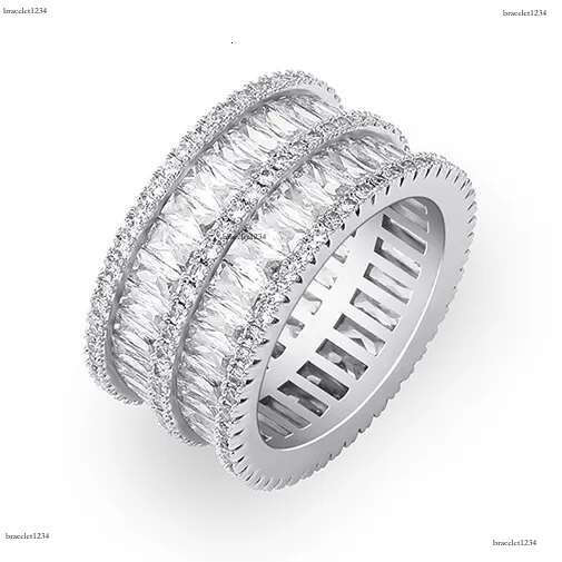 Hip Hop CZ Cubic Zircon Geometric Finger Ring Band Iced Out White Gold Bg Baguette Dia Rings for Women Men Boyfriend Valentine Birthday Jewelry Gifts