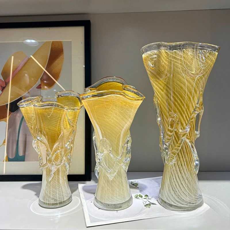 Modern Home Decoration High-end Luxury Handmade Glazed Vase Living Room Decorative Glass Vase Ornament C251124