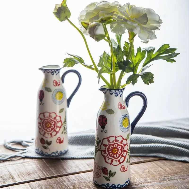 Ins Light Luxury Vintage Kettle Ceramic Vase Ornament Living Room Flower Arrangement Creative Milk Jug Flowers Seasoning Bottle C251124