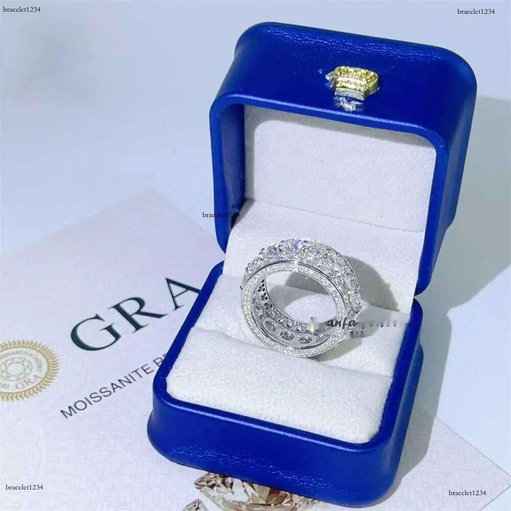 Pass Dia Tester Mens Ring Sier White Gold Moissanite Eternity Iced Out Hip Hop Rings