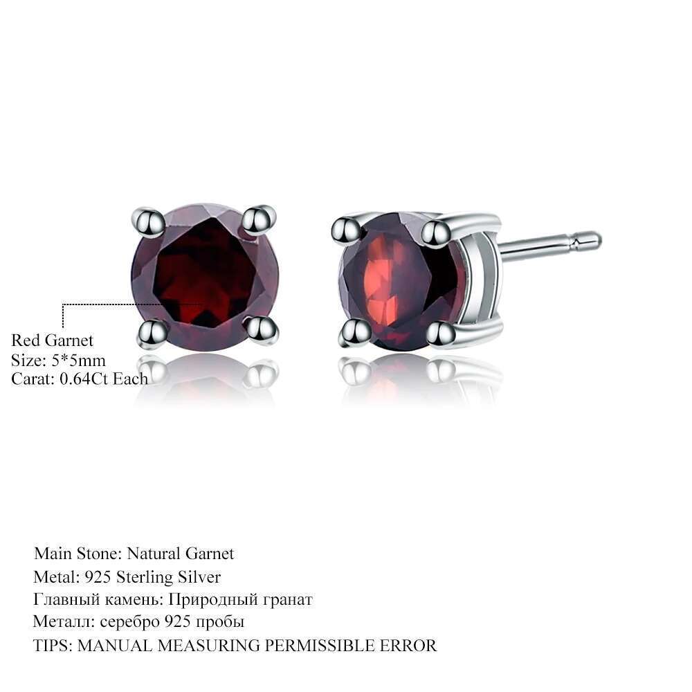 Gem's Ballet 5mm 1.28Ct Round Natural Red Garnet Gemstone Stud Earrings Genuine Sterling Sier Fashion Jewelry for Women