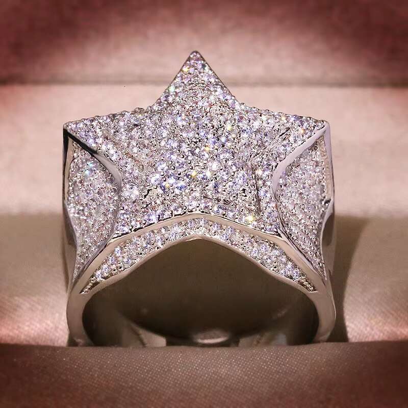 Hip Hop Full Diamond Rings Jewelry Women Star Micro Paved Zircon Stone Ring for Men