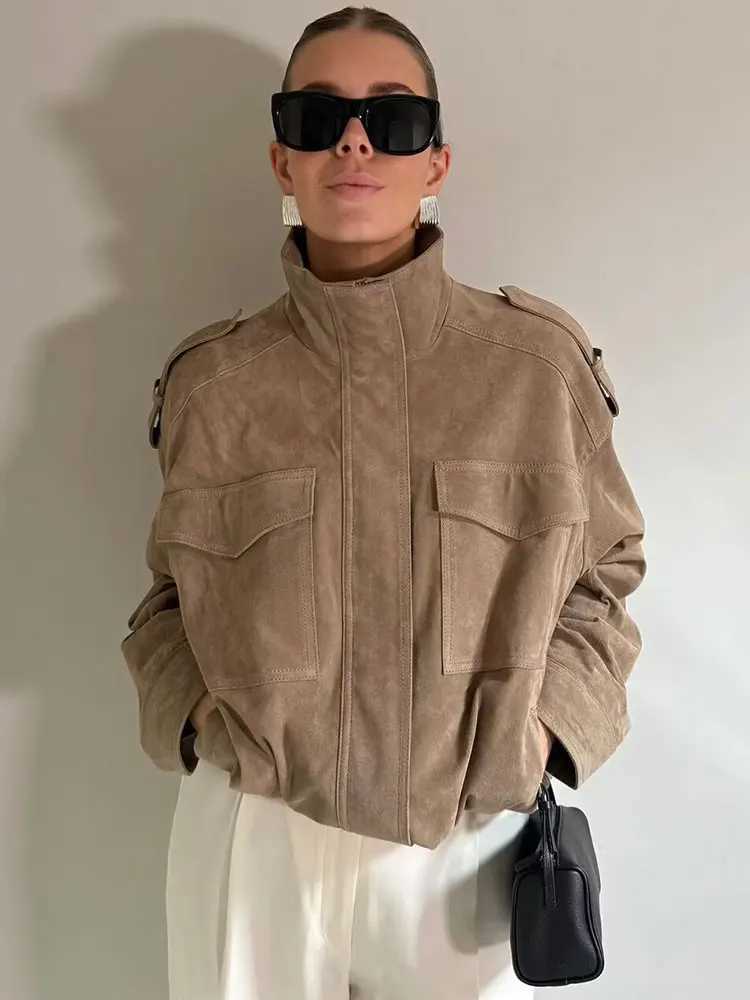 HH Women Casual Solid Jackets Turtleneck Long Sleeve Zipper Loose Coats With Pocket Autumn Casual Office Lady Outwear J251124