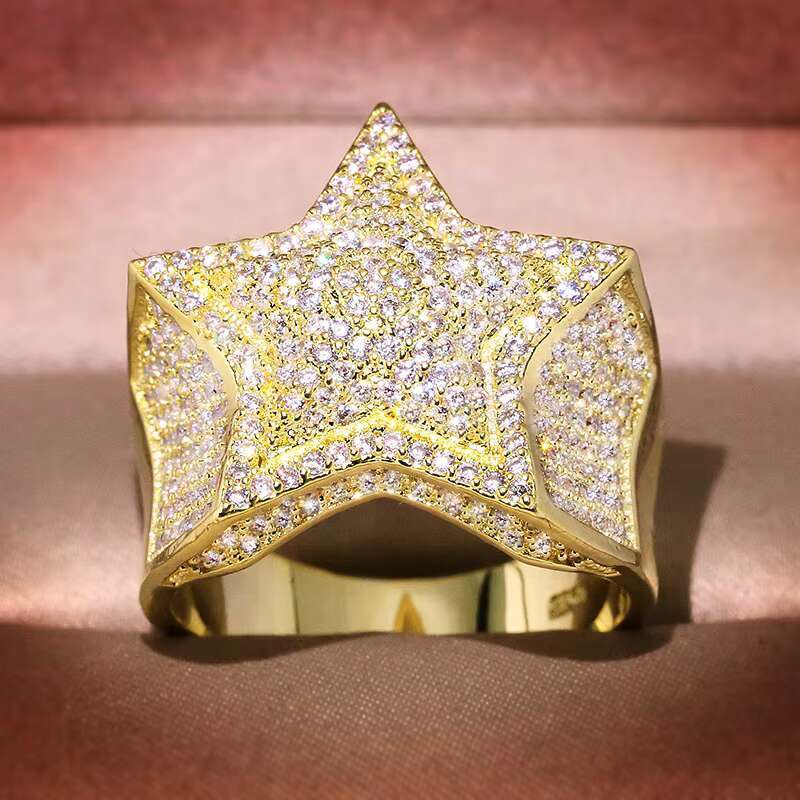 Hip Hop Full Diamond Rings Jewelry Women Star Micro Paved Zircon Stone Ring for Men