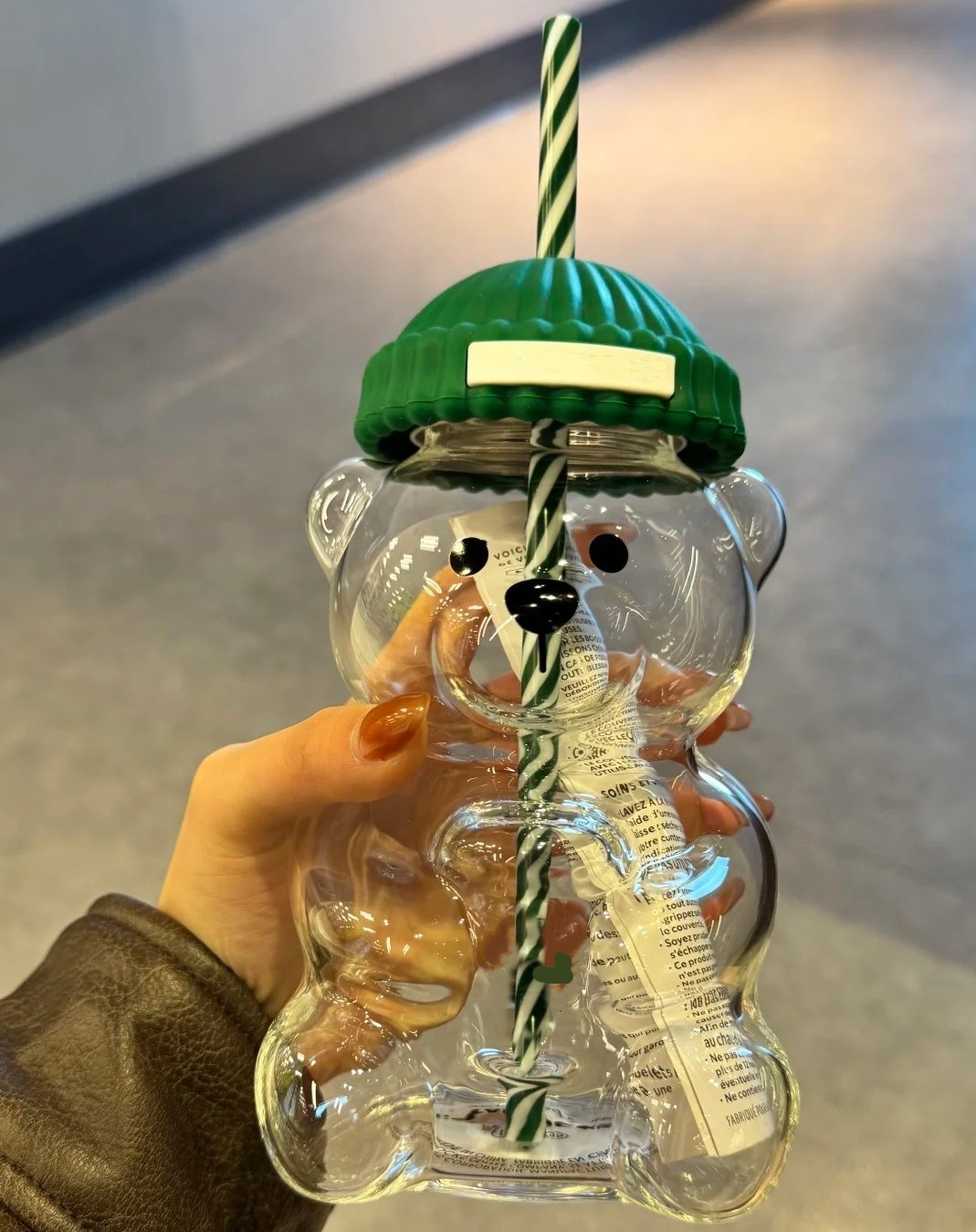 Star bucks Glass Bear Cups 20oz With Straw Cute Transparent Tumbler With Hat For Iced Coffee Cold Drinking Water Bottles For Christmas Gift Wholesale
