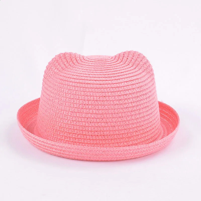 Fashion Lovely Girls Boys Straw Hats Headdress Summer Kids Sun Hat Cute Ear Solid Floppy Beach Cap For Children 250423