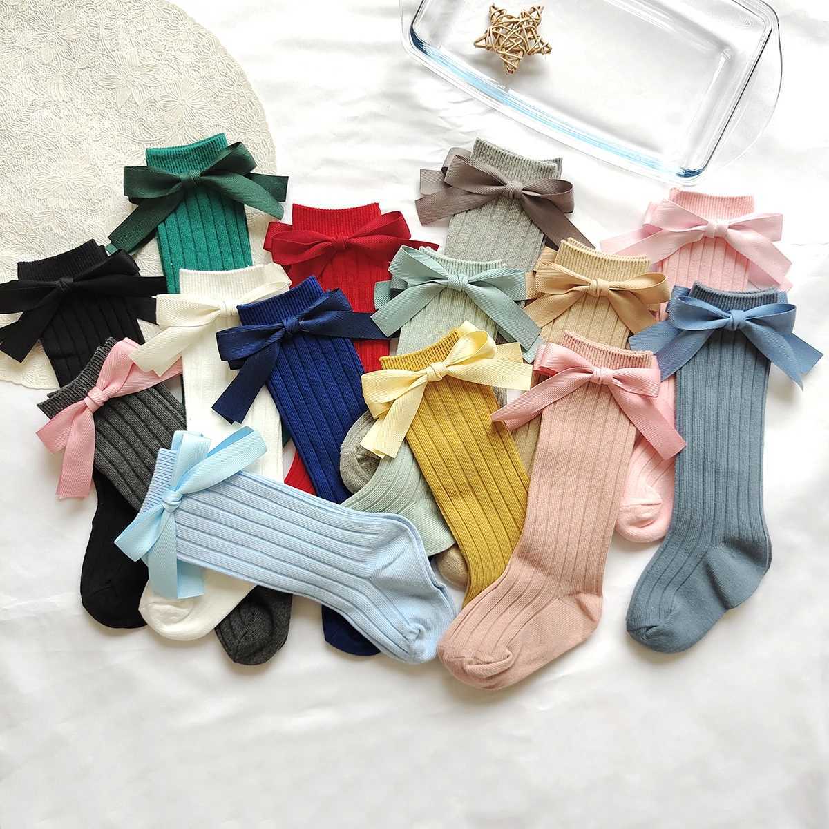 14 Colors Princess Girls Long Sock Big Bowknot Infant Baby Stockings Kids Cotton Sock Knee High Breathable Soft Children Socken G251124