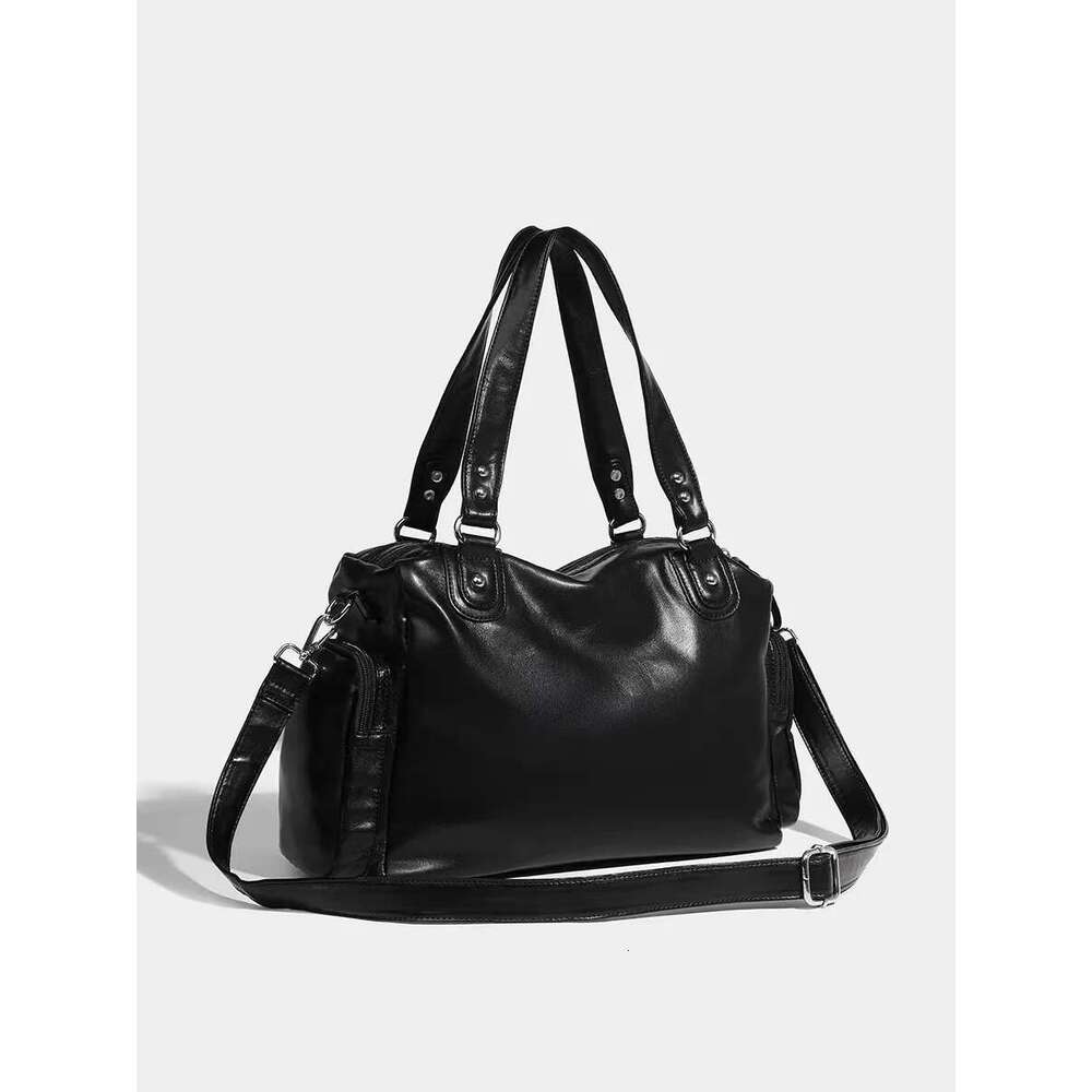 Designer Bag 2025 Black Punk Large Capacity Tote High Quality Multi Zipper Textured Leather Handbag Shoulder Messenger Female Cool Bag Luxury Bag