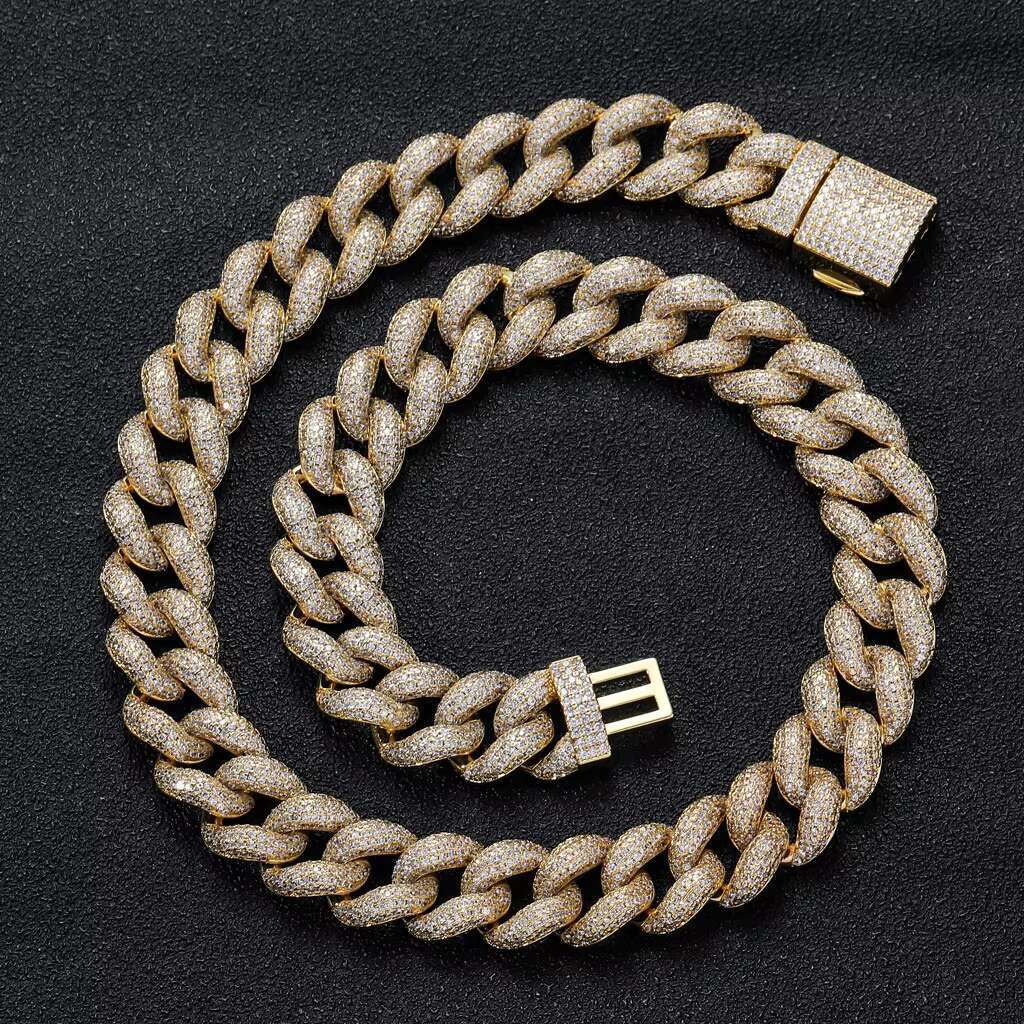 BES 15MM New Design Luxury Iced Out Hip Hop Jewelry Chunky Cubic Zirconia Stone Diamond Miami Cuban Link Chain Mens Jewelry