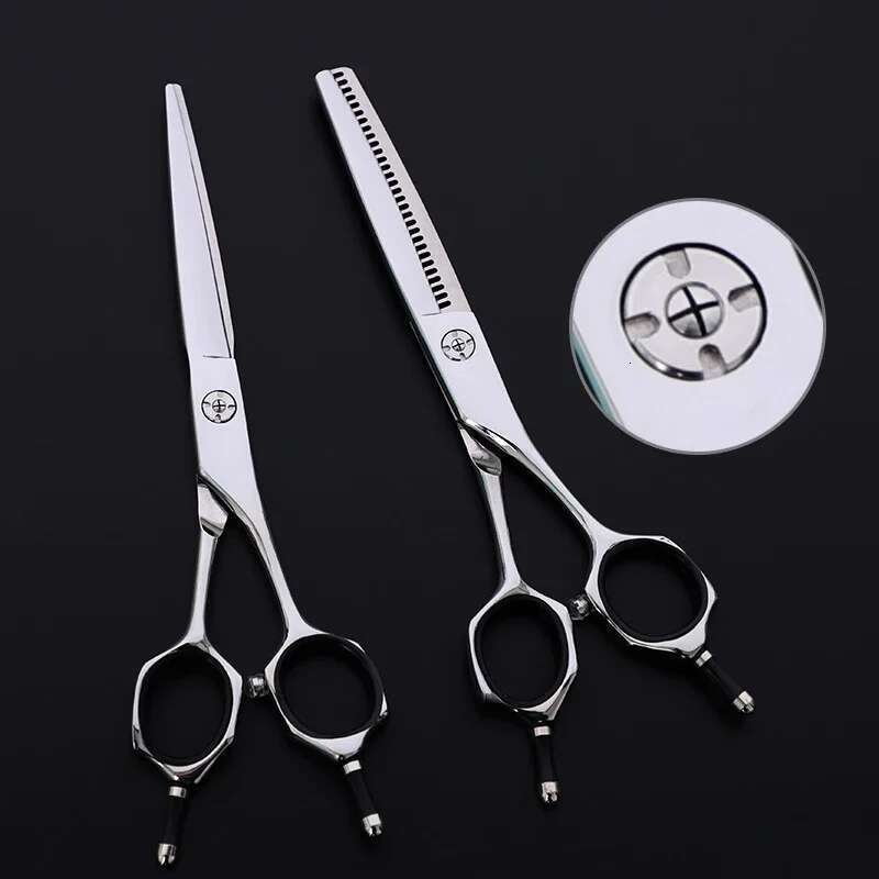 6.0 Inch Japan 440C Steel Bearing Barber Shop Professional Straight Cutting Thinning Haircut Scissors Set