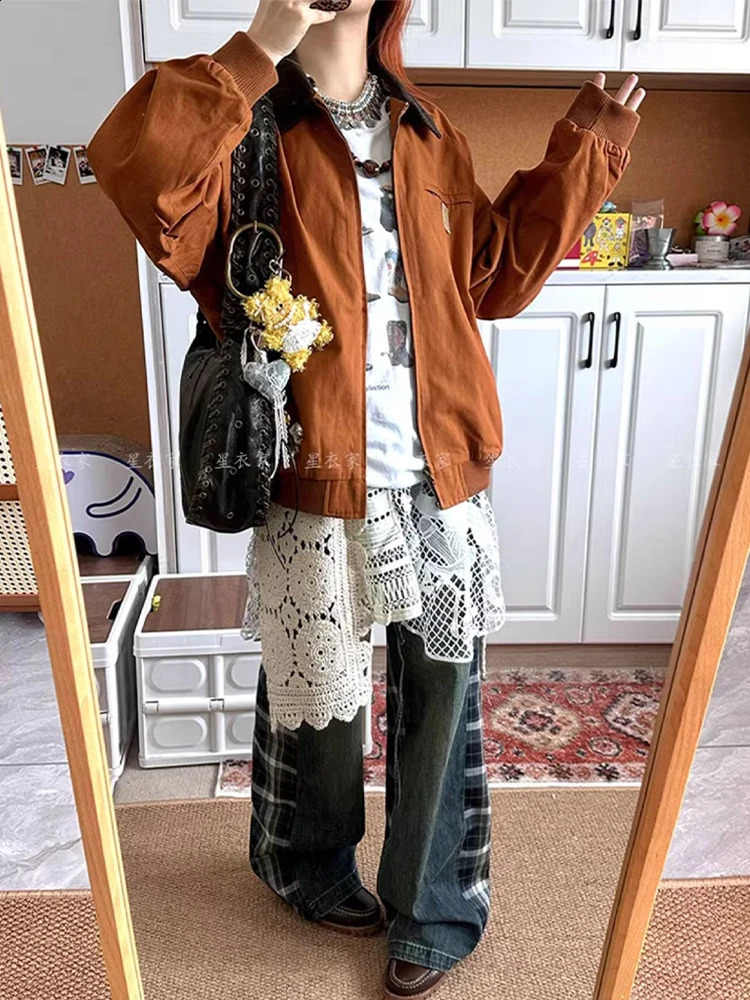 Womens Y2k bagged jeans Harajuku Japan 2000s style oversized splicing work plain denim Trouser retro jeans garbage clothing 250422