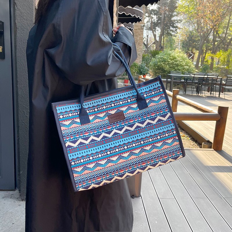 Vintage Ethnic Style Large Capacity Canvas Tote Bag Fashionable And Simple Commuting Shoulder Bag New Work Play Handbag