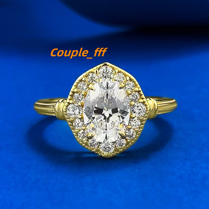 High Quality 1.5ct D Color Oval Cut Moissanite 925 Sterling Silver Womens Wedding Ring with 18K Gold Plating