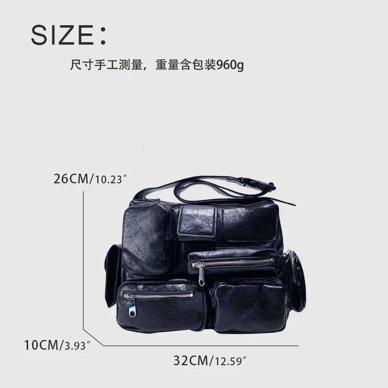 Designer Bag High-Quality Soft Leather Tote For Women's Luxury Design Y2k Motorcycle Bag Multi-Pocket One-Shoulder Handbag And Purse