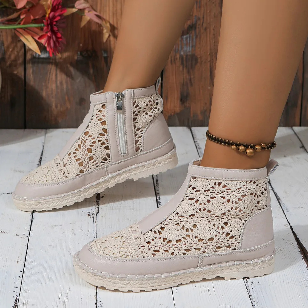 Mesh Cool Boots for Women 2024 Summer Thin Breathable Womens Versatile Short Boots Zipper Mesh Hollow Open Boots 250418