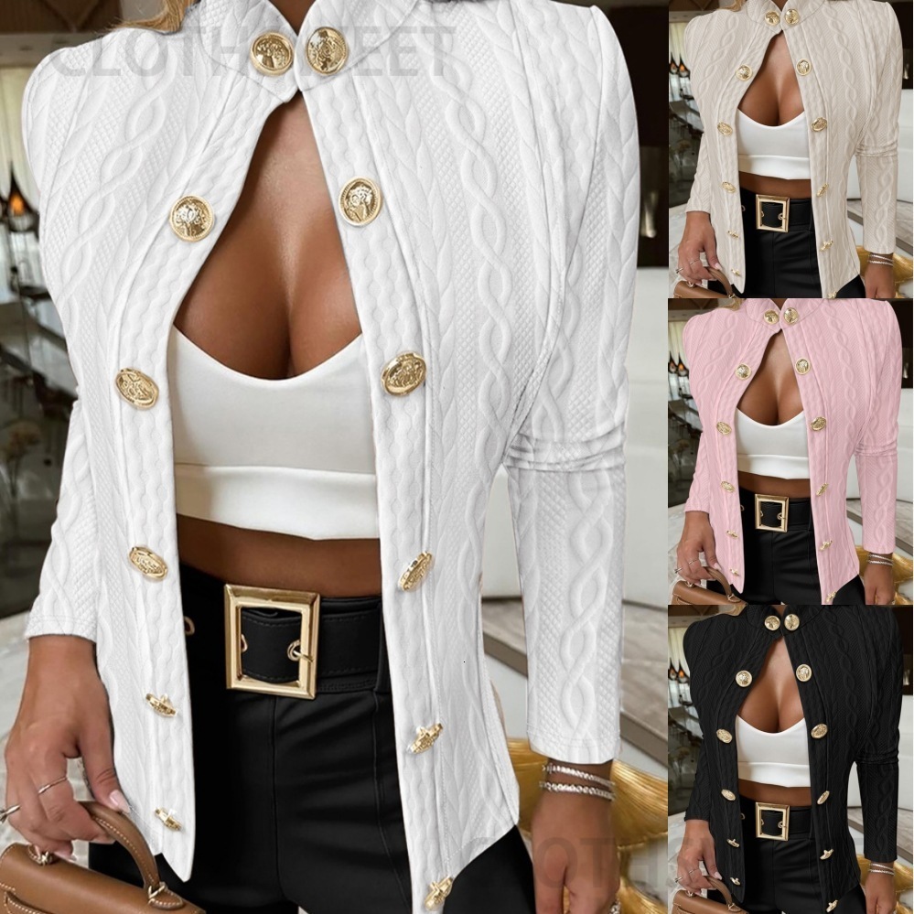 2024 autumn and winter metal buckle decoration stand collar long sleeved slim fit jacket womens clothing