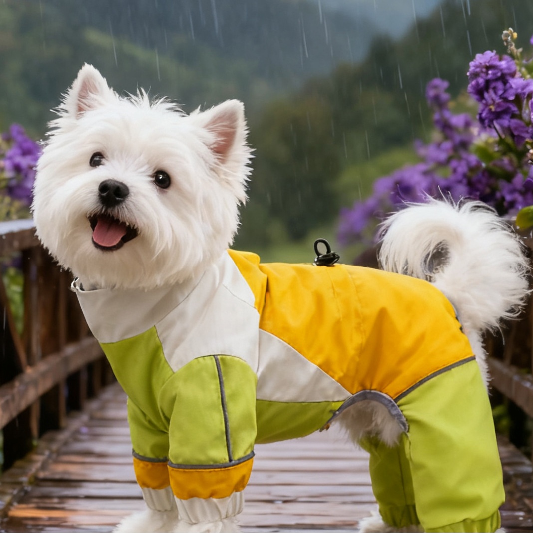 Soft Skin-Friendly Fleece Lined Dog Jumpsuit, Taslan Fabric Windproof Waterproof Dog Coat, Reflective Four-Legged Dog Apparel with Leash Ring, for Sma