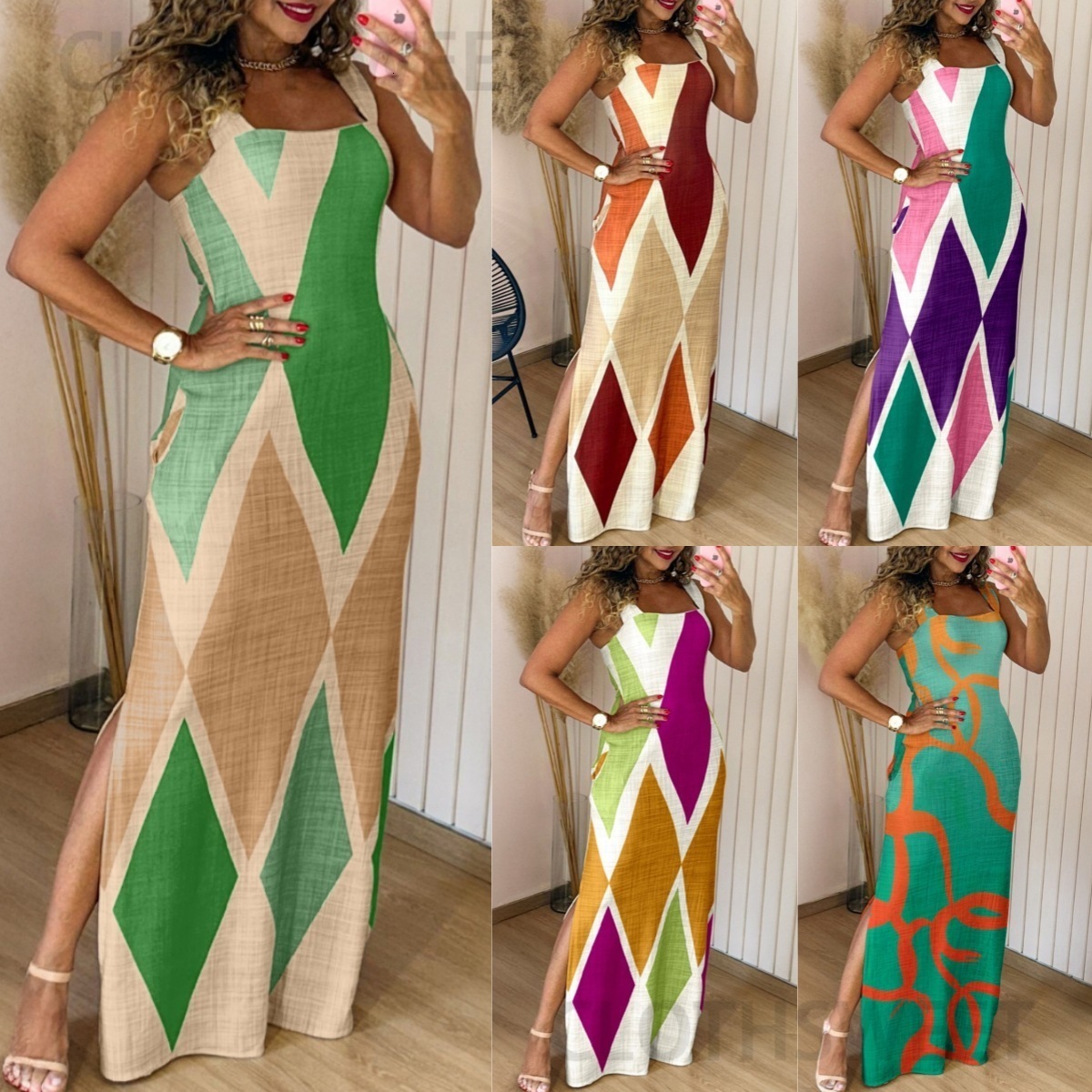 2025 summer new sleeveless contrasting sexy slim fit split commuter dress for women
