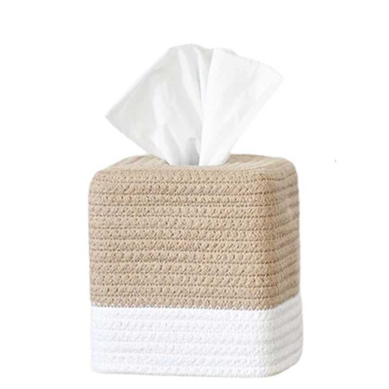 1pc Cotton Thread Tissue Box Square Desktop Napkin Decorative Box Multi-functional Hand-woven Storage Basket Tissue Storage BoxM251124