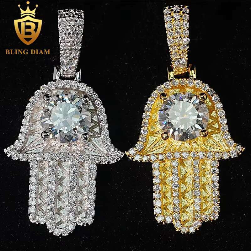 New Custom Hamsa Hand Pendant Hip Hop Jewelry Big Diamond VVS Moissanite 925 Silver Charm Rapper Pendant