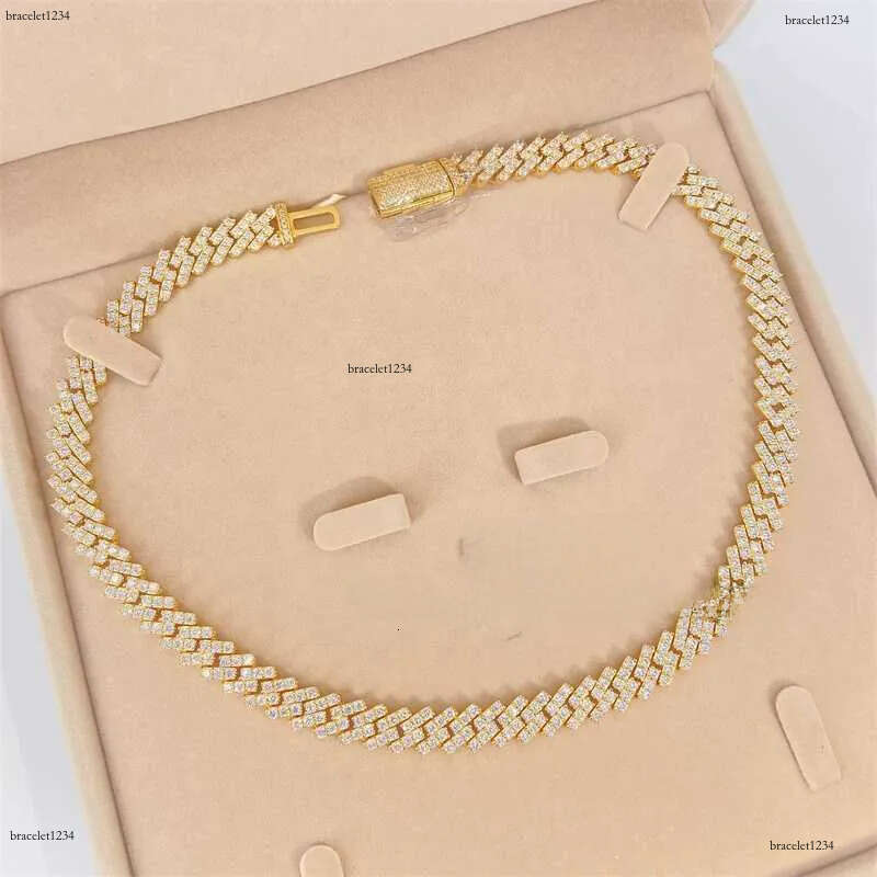 2023 Iced Out Jewelry 10mm Stone Vvs Moissanite Dia 10k Real Gold Cuban Necklace