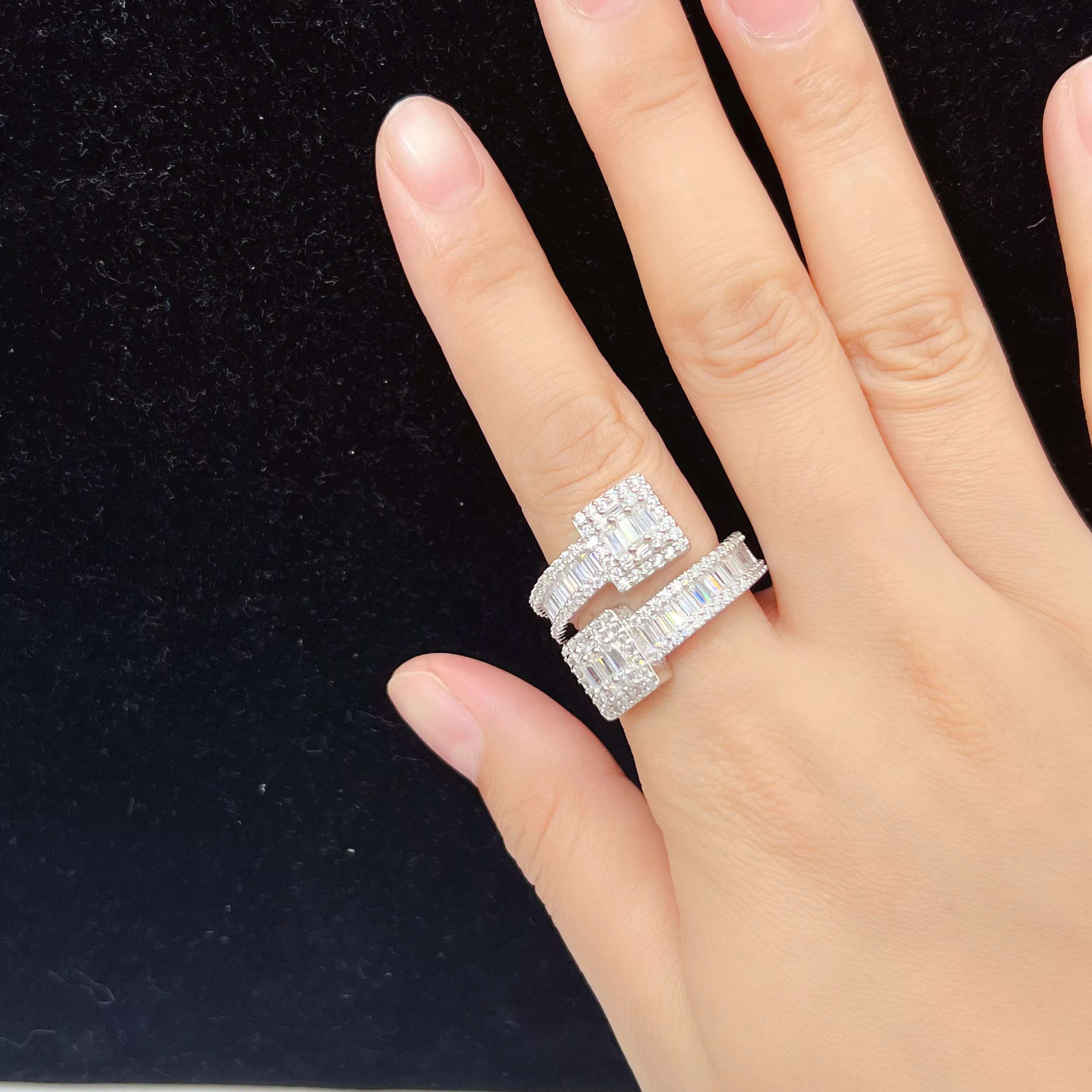 Baguette Diamond Ring Custom Sterling Silver S925 Hip Hop Luxury Moissanite Iced Out Diamond Rings