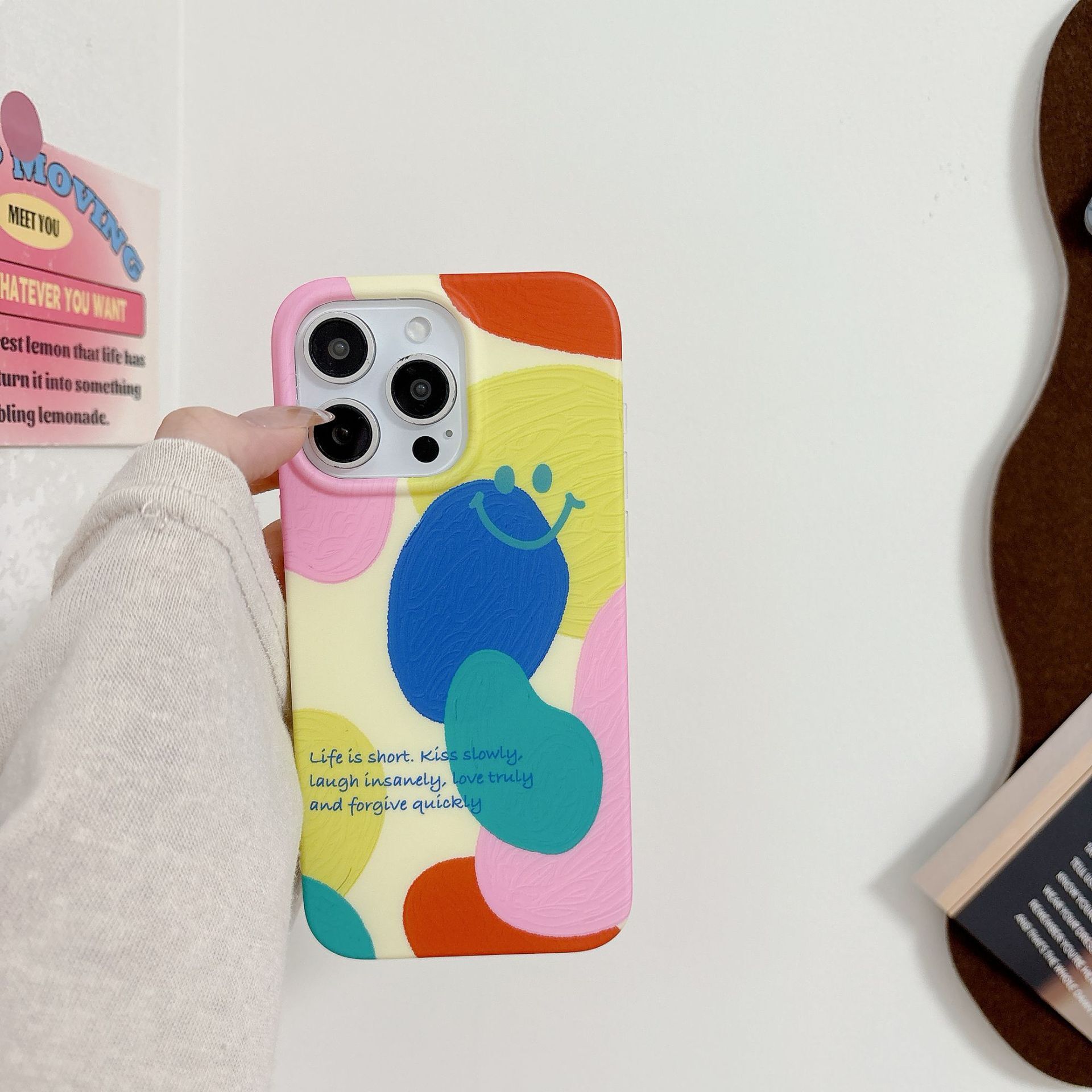 Colorful Smiley Face Phone Case Compatible with iPhone 16/15 Pro Max Matte Gradient Cover iPhone 14/13 Pro