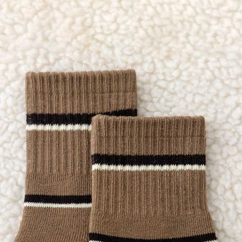 Five pairs of boys socks for autumn and winter trendy and versatile alphabet striped looped mid-calf socks G251124