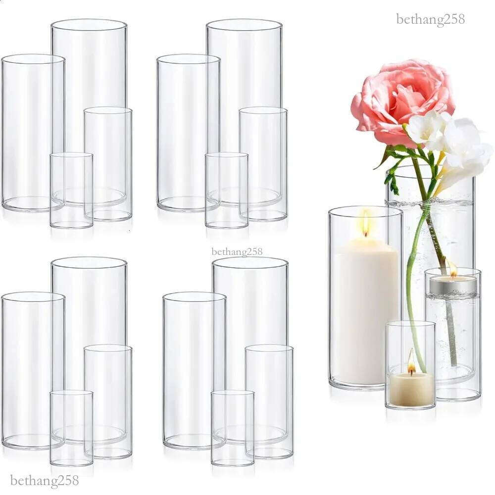 16 Pack Glass Cylinder Vases 46810 Inch Tall Clear Flower Vase Hurricane Floating Candle Holder for Table Centerpiece Wedding 240729