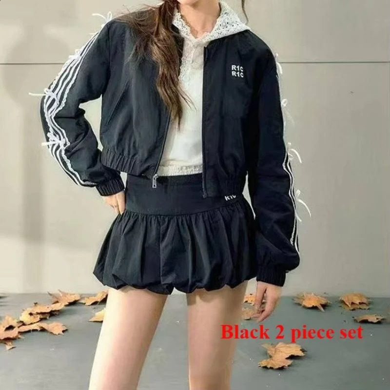 Harajuku Retro Fashion 3-Piece Womens Korean Style Set Short CardiganUltra Thin Tank TopY2k E-Girl High Waist Skiing Girl 250422