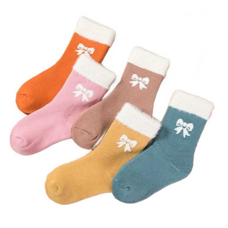 5 Pairs Childrens Socks Boys And Girls Thick and Velvet Warm Mid length Socks in Autumn and Winter Woolen Loop Socks G251124