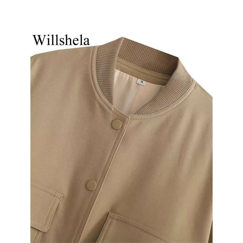 Designer Clothes Willshela Women Fashion Solid Bomber Jackets Coat With Pockets V-Neck Single Breasted Long Sleeves Female Chic Lady Outfits