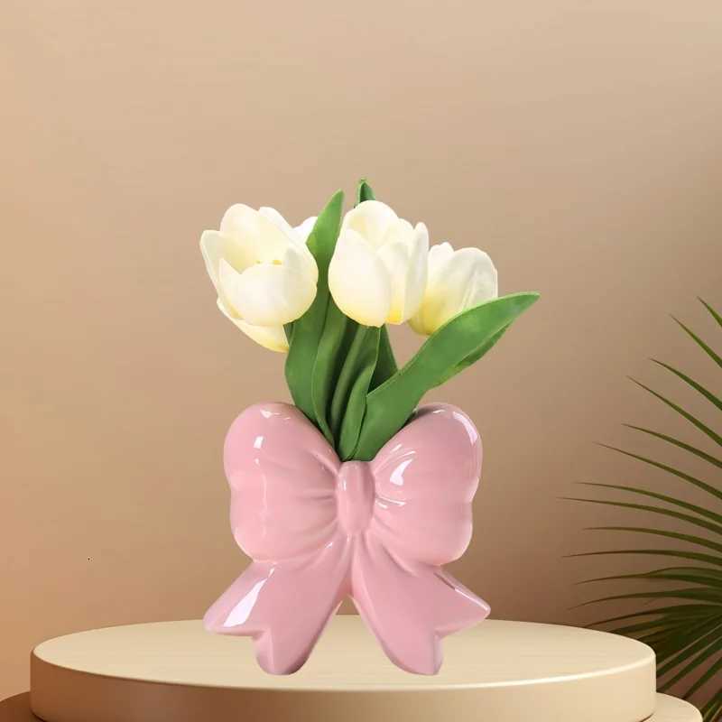 Bowknot Ceramic Vase Handmade Pottery Plant Flower Pot Floral Arrangement Display Crafts Office Decoration Home Accessories C251124