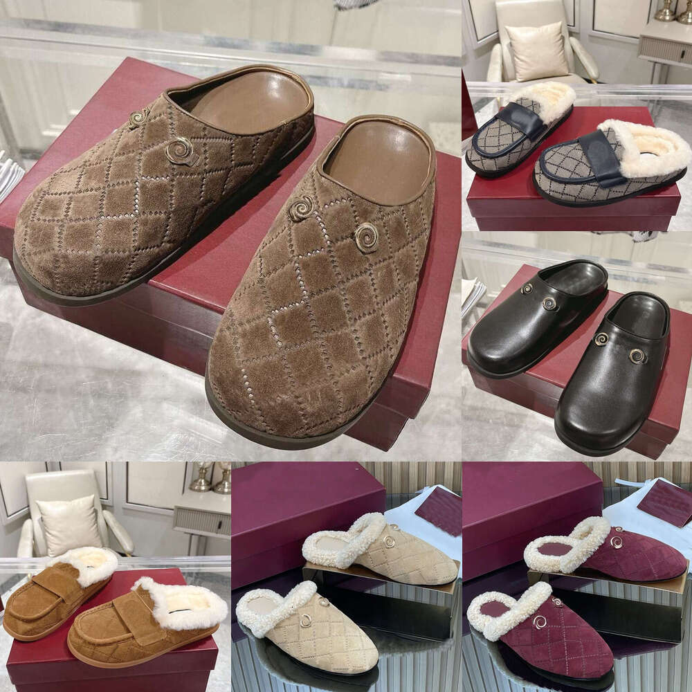 Designer shoe Luxury fur slipper mule clog sandal fur slide Top Quality Suede leather Comfort Wool Flat Princetown Slipper mules clogs casual Woman Slide shoes