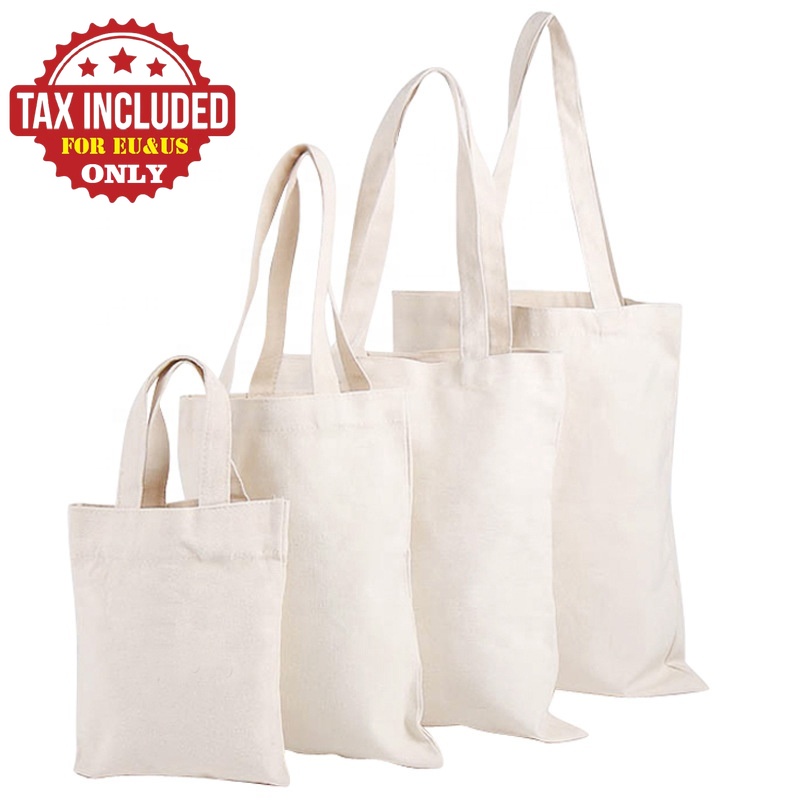Sublimation Canvas Tote Bags Blank Cotton Totes with Handle Reusable Washable Grocery Shopping Plain Bags for Women Half Bleached Color