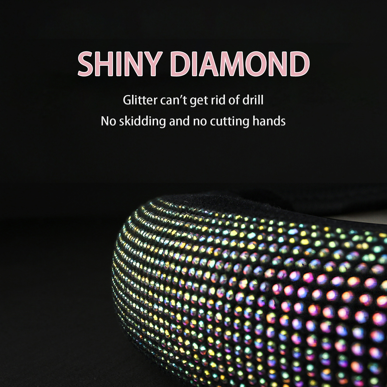 Leather Steering Wheel Cover for Women & Girls | 15inch/38cm Universal Anti-Slip Bling Wheel Protector | Crystal Rhinestone & Rainbow Diamond Decor | 